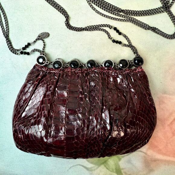 Vintage Clara Kasavina Handmade Red Snakeskin & Black Stones Shoulder Mini Purse - Picture 2 of 6